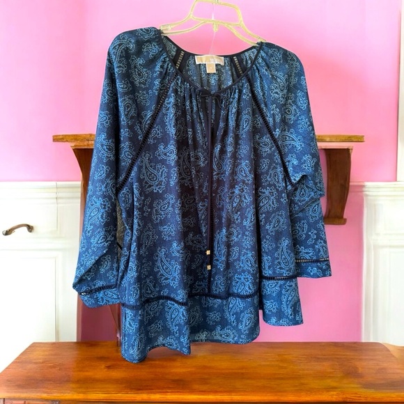 Michael Kors Women's Blue Paisley 3/4 Sleeve Tunic Blouse Size M - Picture 1 of 3